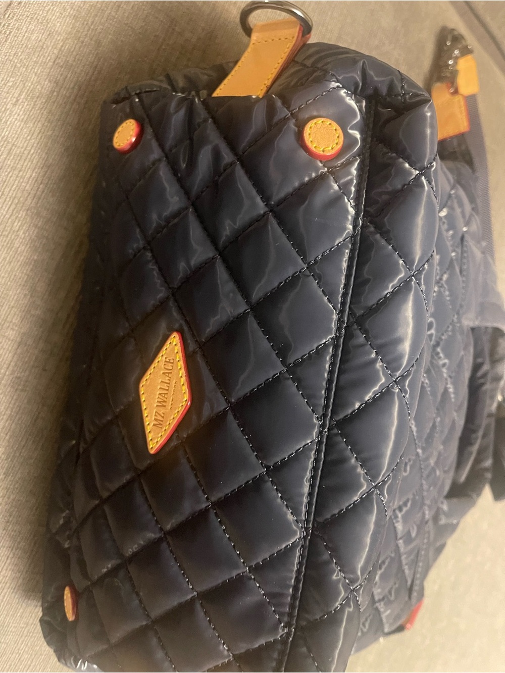 MZ Wallace Quilted Sutton Small Navy Patent Tote with Leather Trim New WOut Tags - Picture 5 of 10